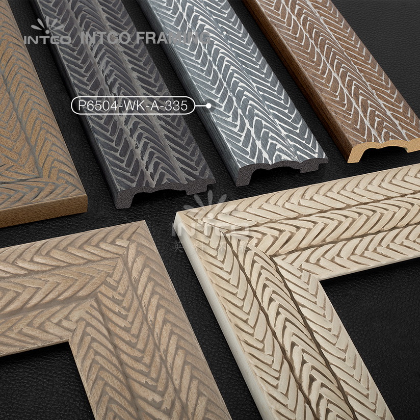 P6504-WK-A-335 PS patina mirror frame moulding dark wood finish