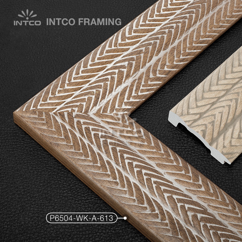 P6504-WK-A-613 PS patina mirror frame moulding dark wood finish