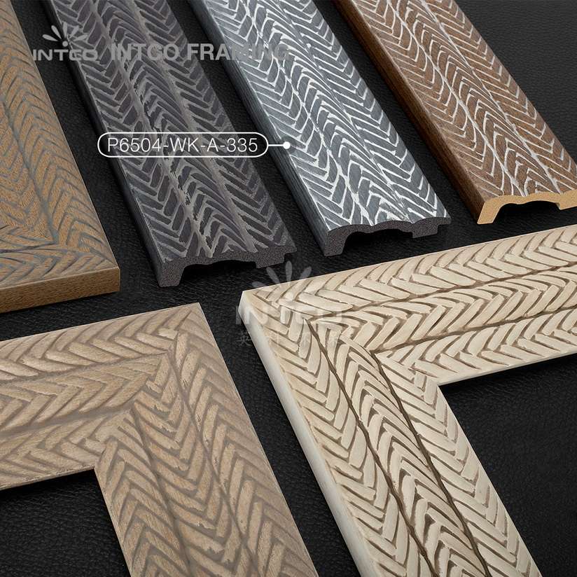 P6504-WK-A-335 PS patina mirror frame moulding dark wood finish
