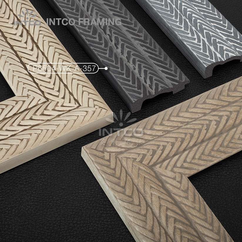 P6504-WK-A-357 PS patina mirror frame moulding dark wood finish
