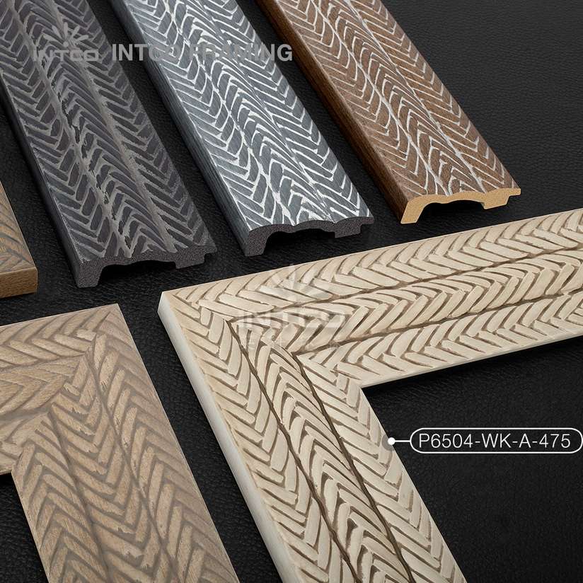 P6504-WK-A-475 PS patina mirror frame moulding light wood finish