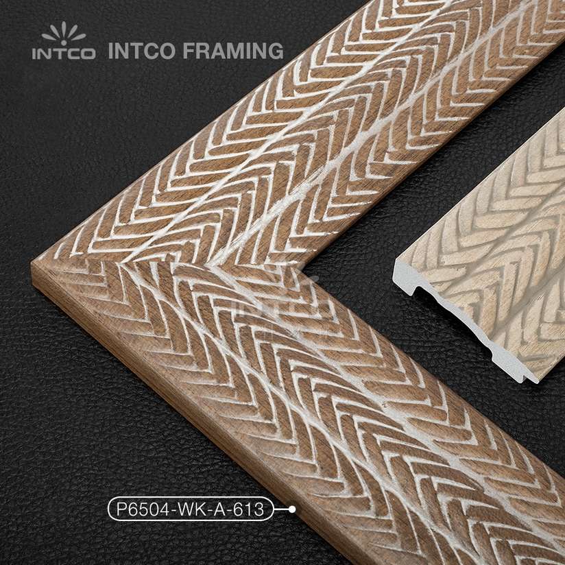 P6504-WK-A-613 PS patina mirror frame moulding dark wood finish