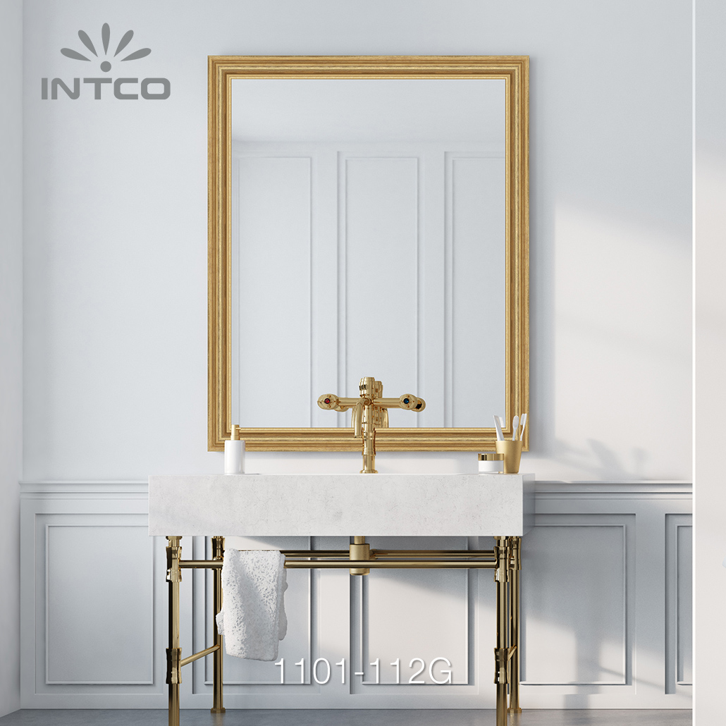 use Intco gold picture frame moulding to create a gorgeous mirror