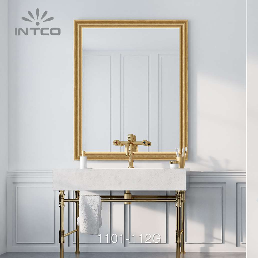 use Intco gold picture frame moulding to create a gorgeous mirror